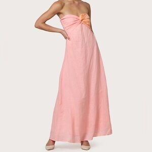 $299 NWT Lusana “Melody” Strapless Linen Maxi Dress in Peach Sz Small